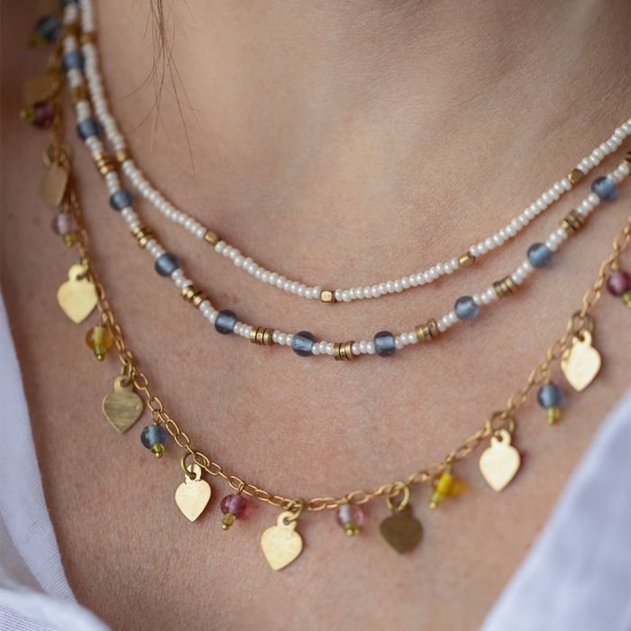 Collana 3 catene perline e cuori Vesto Pazzo