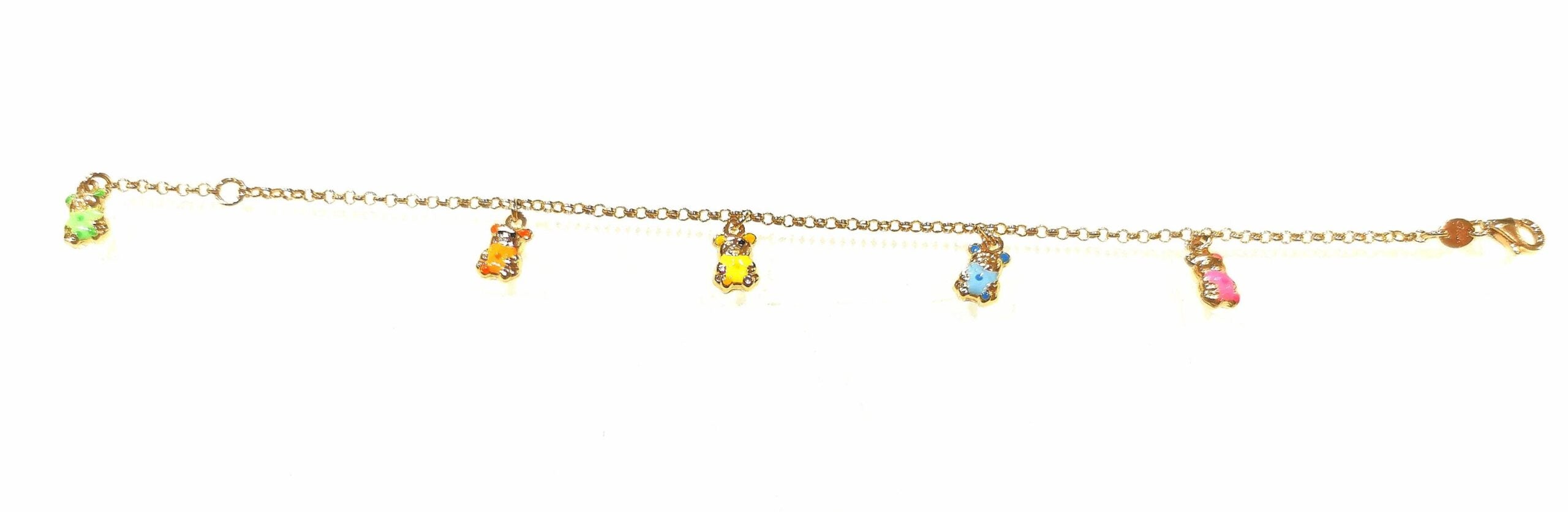 Bracciale bambino/a oro giallo con orsacchiotti colorati