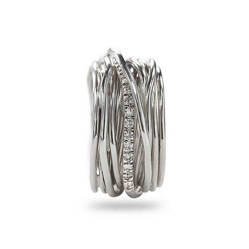 Anello Filodellavita 13 fili in argento bianco 925 e diamanti bianchi della collezione Classic - AN13ABT