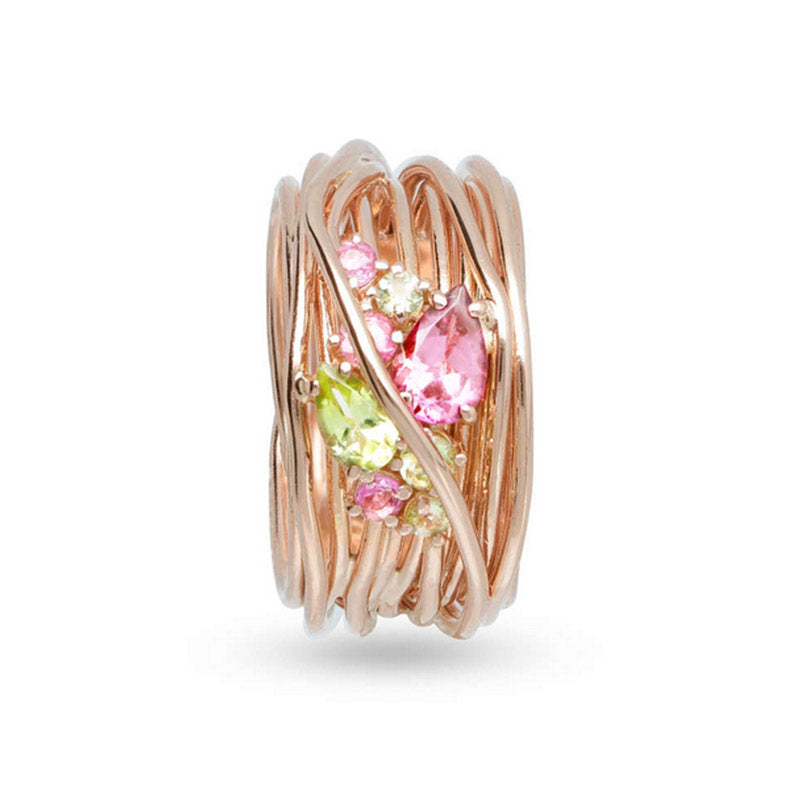 Anello Filodellavita 13 fili in oro rosa 18 KT con Peridot e Tormalina - AN260RPDTO
