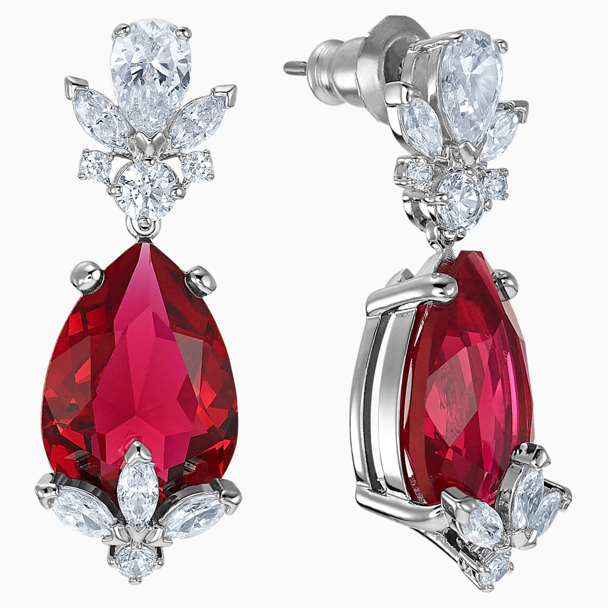 ORECCHINI A GOCCIA A BUCO LOUISON, ROSSO, PLACCATURA RODIO