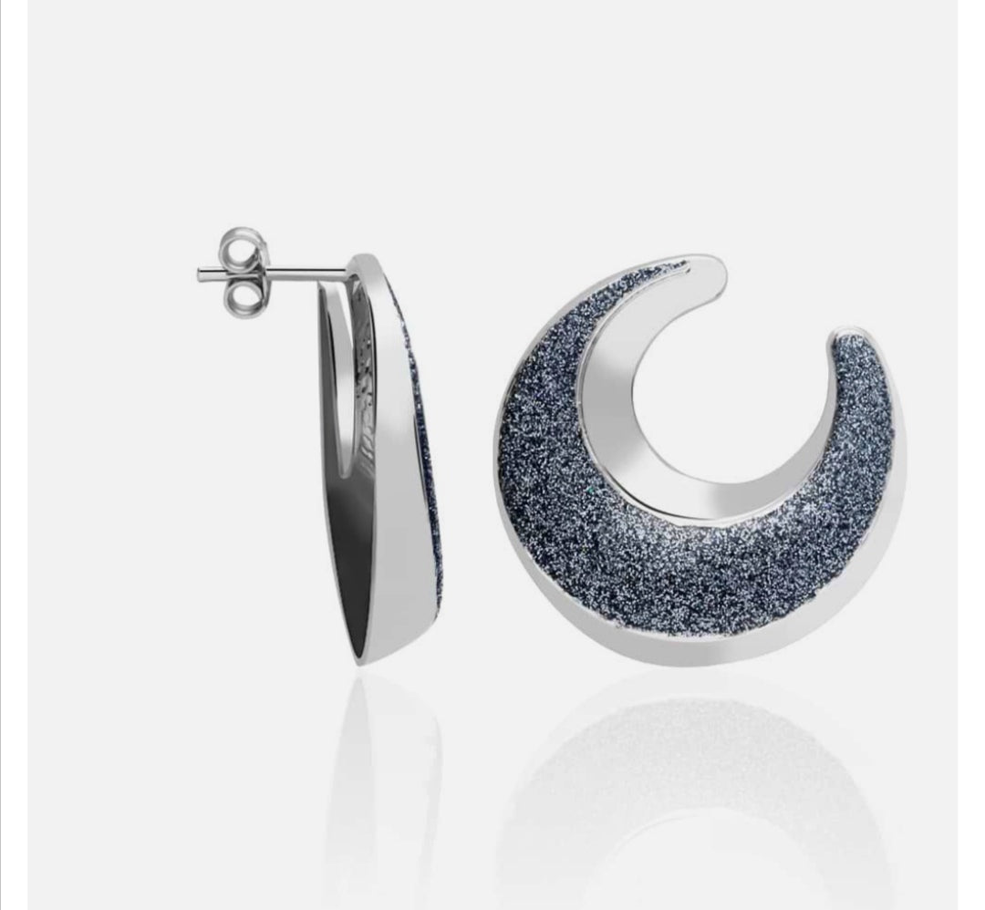 Orecchini in ottone rodiato e glitter antracite