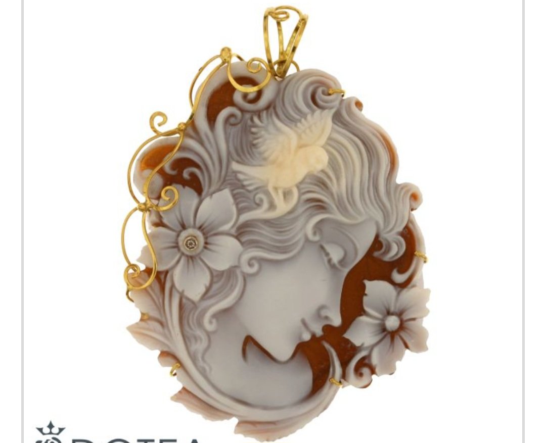 Pendente con conchiglia sardonica e bril oro 18kt