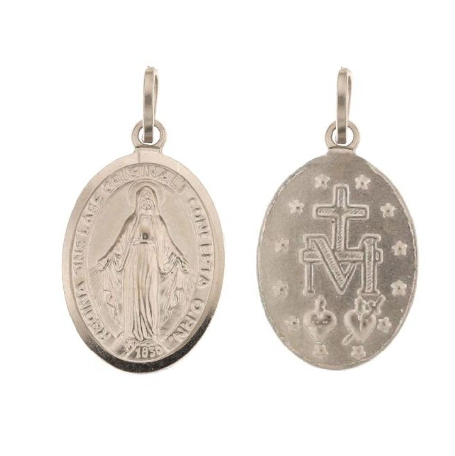 Medaglia con Madonna Miracolosa oro bianco 18 Kt