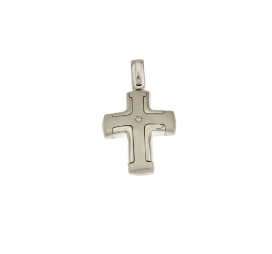 Croce scatolata con diamantino oro bianco 18 Kt