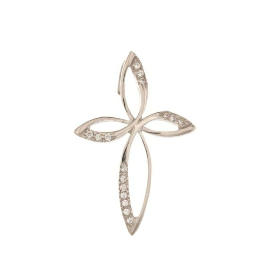 Croce donna oro bianco 18 Kt con zaffiri
