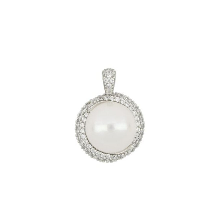 Ciondolo perla e zaffiri oro bianco 18 Kt