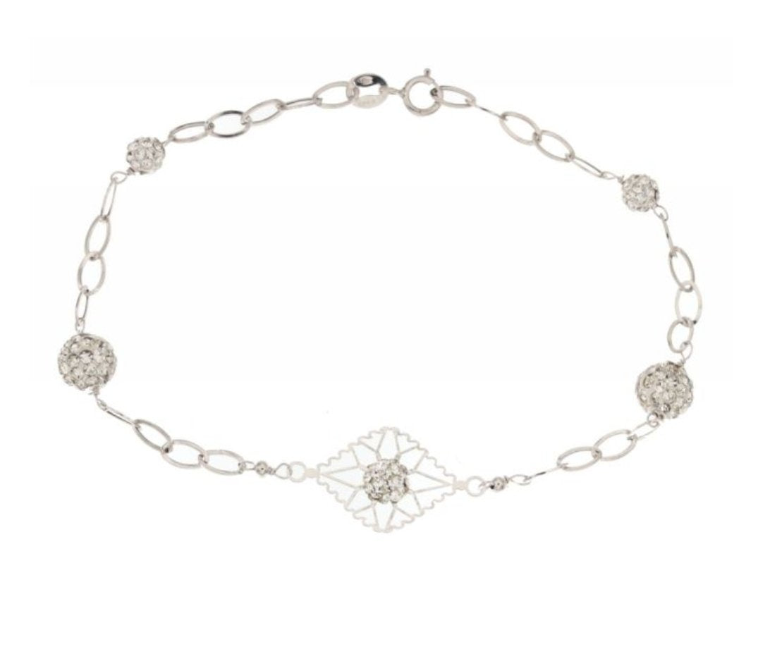 Bracciale con zirconi e resina oro bianco 18 Kt