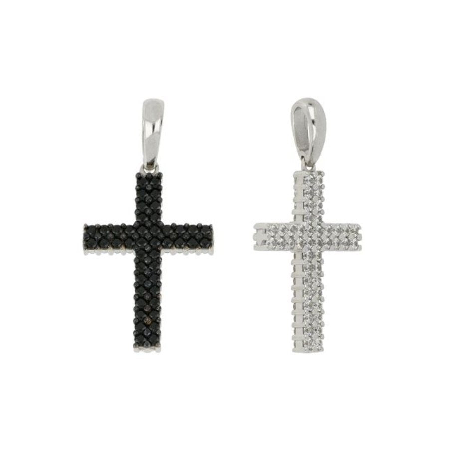 Croce con zirconi double face oro bianco 18 Kt
