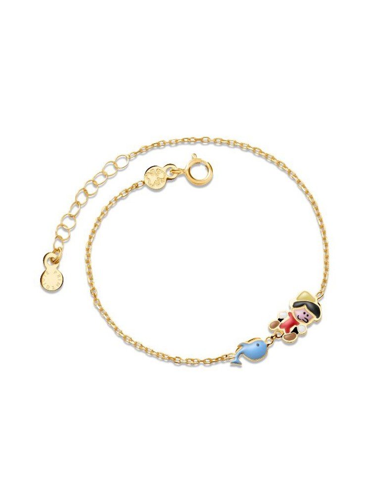 Bracciale Bimbo, Fiabe, In Oro Giallo Con Pinocchio E Balena Le Bebe'