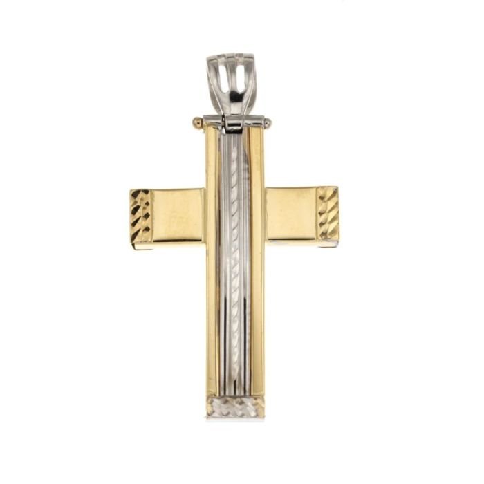Croce oro bianco e oro giallo 18 kt