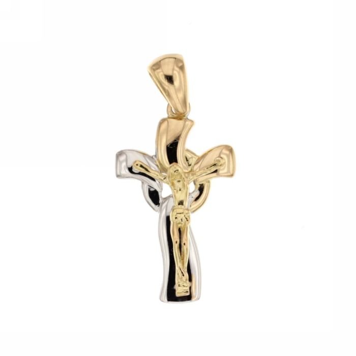 Croce con Cristo uomo oro bianco e oro giallo 18 kt