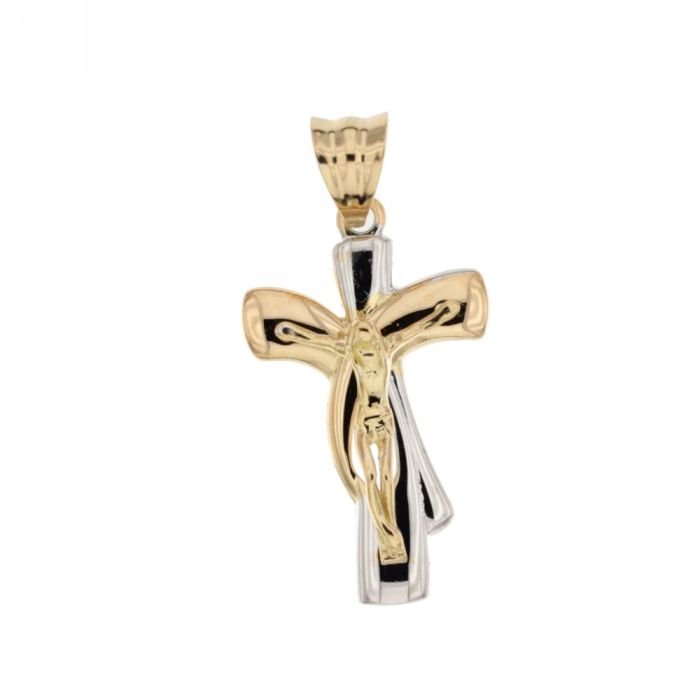 Croce con Cristo oro giallo e oro bianco 18 Kt uomo