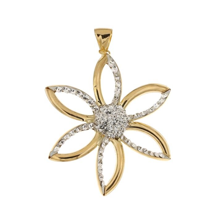 Ciondolo Donna Fiore oro giallo 18 kt con zirconi