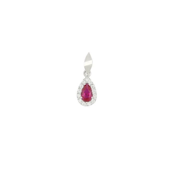 Ciondolo donna oro bianco 18 Kt e pietra rossa