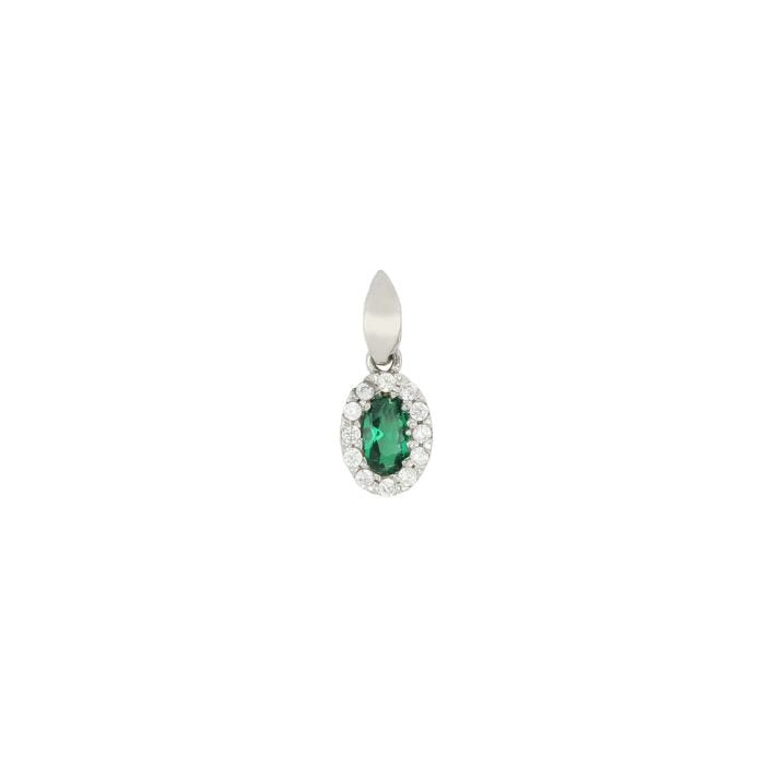 Ciondolo donna oro bianco 18 Kt e pietra verde