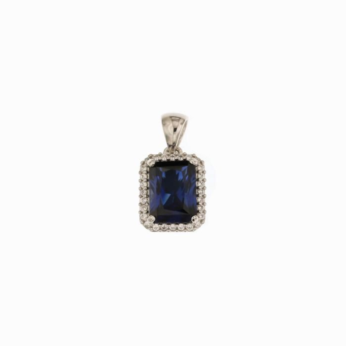 Ciondolo donna oro bianco 18 Kt con pietra blu