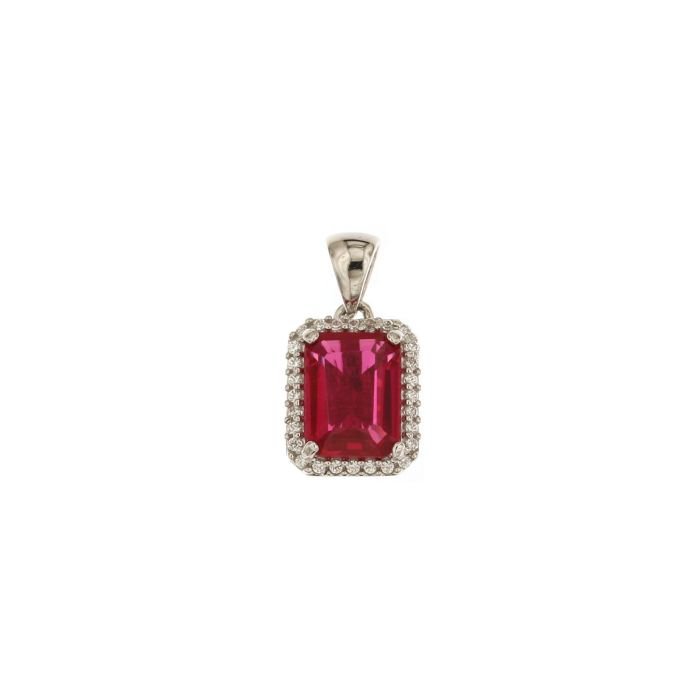 Ciondolo donna in oro bianco 18 Kt e pietra rossa