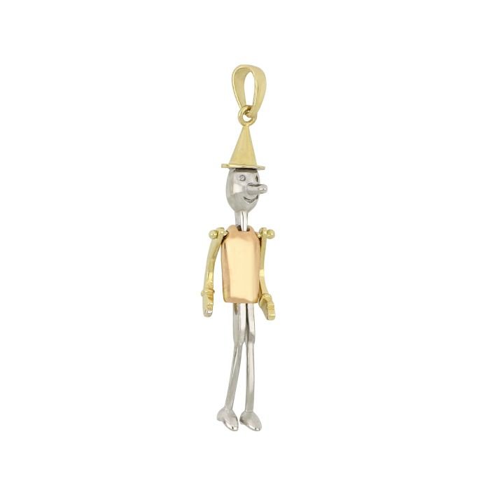 Ciondolo Pinocchio oro bianco e oro giallo 18 kt
