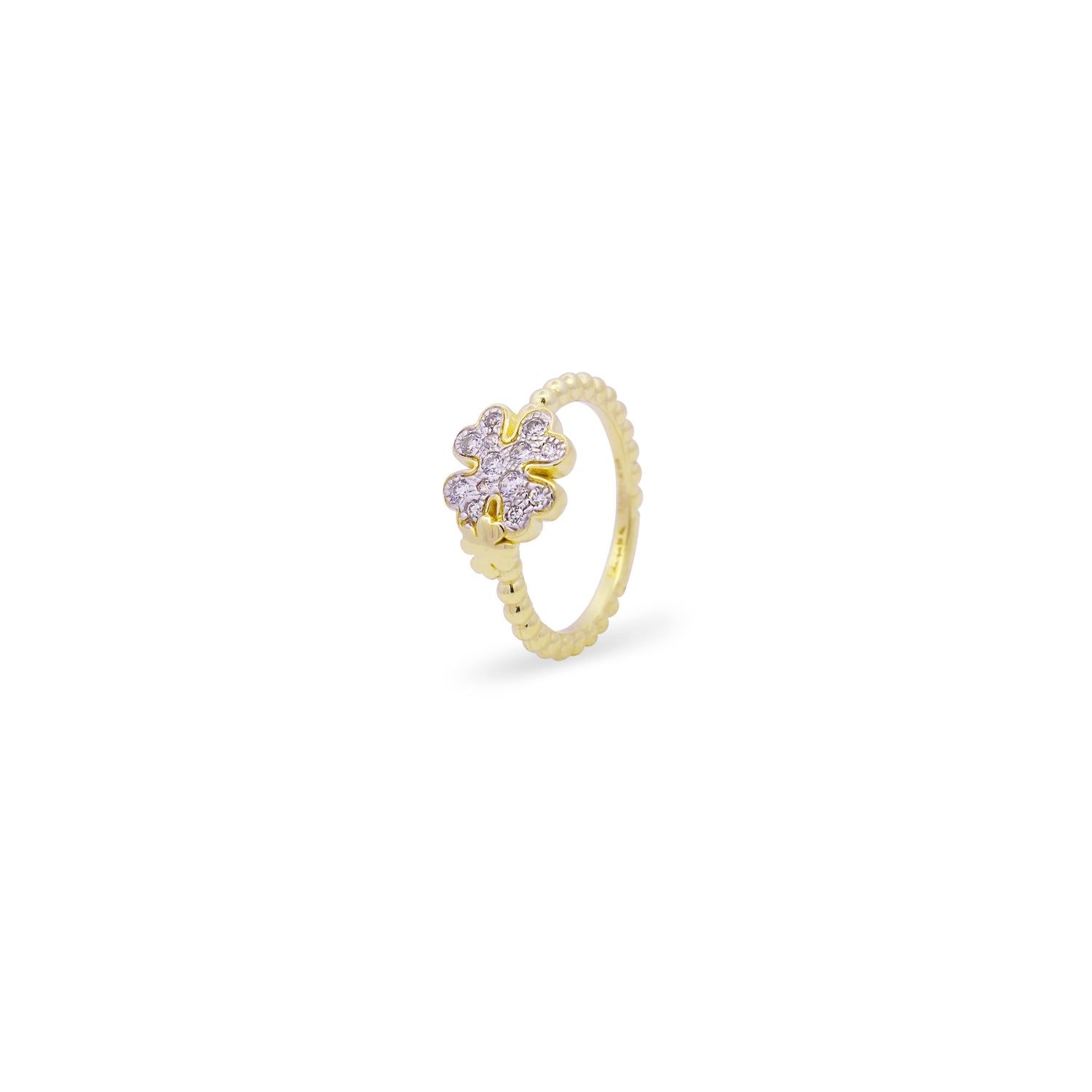 ANELLO QUADRIFOGLIO PAVÈ OVERSIZED E QUADRIFOGLIO PICCOLO - STARDUST TEN RUE DES MILLE