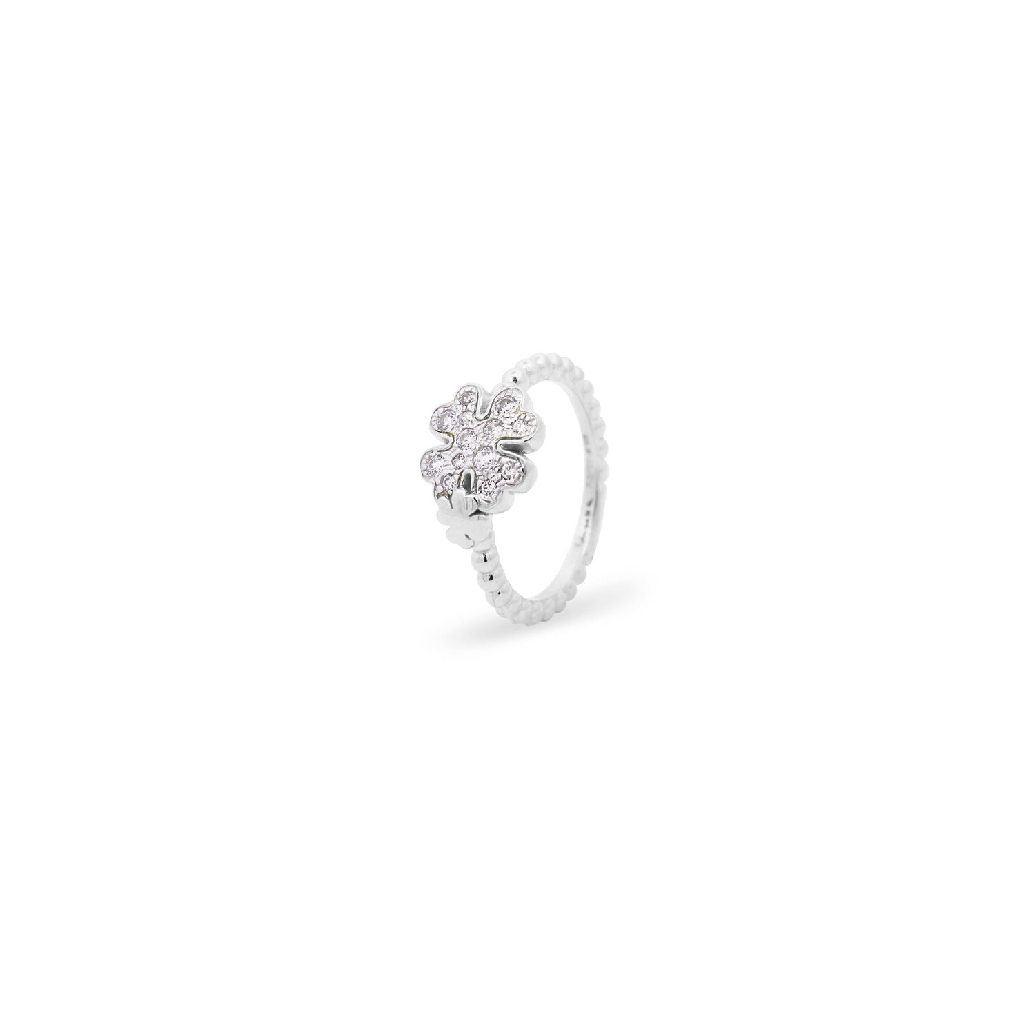 ANELLO QUADRIFOGLIO PAVÈ OVERSIZED E QUADRIFOGLIO PICCOLO - STARDUST TEN RUE DES MILLE