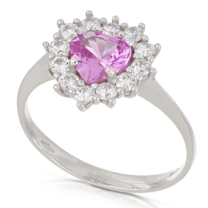 Anello oro bianco 18kt con pietra rosa