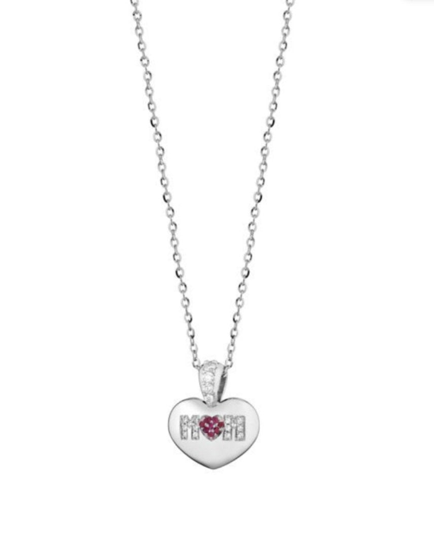 Collana con scritta "mamma" oro , diamanti e rubini