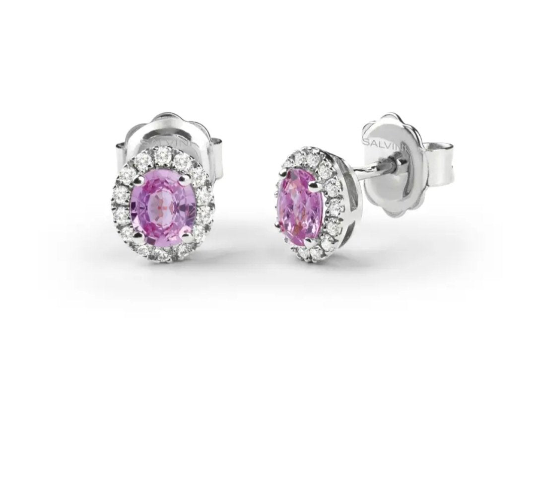 Orecchini in oro bianco con diamanti e zaffiri rosa Collezione Dora Salvini Gioielli