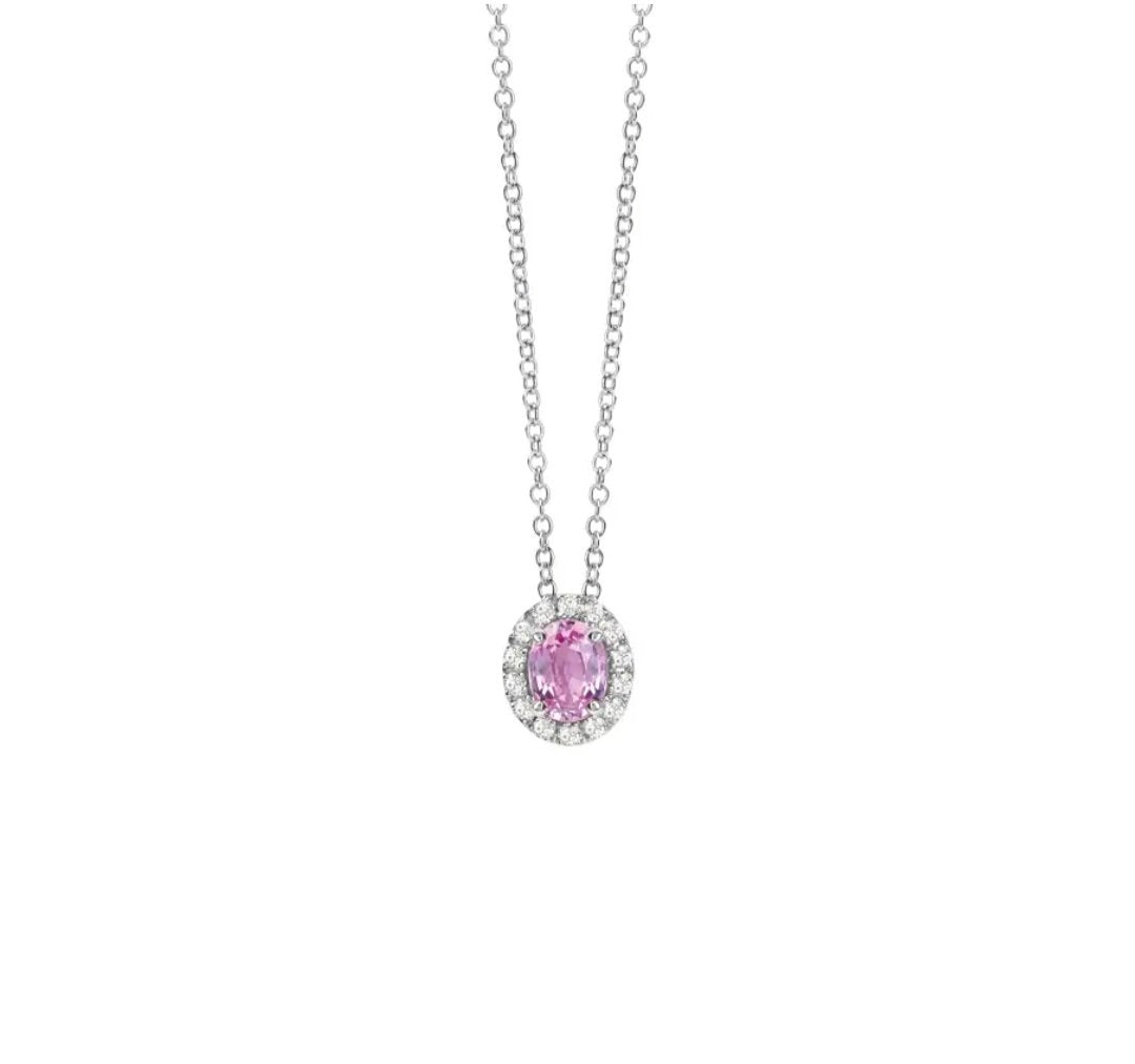 Collana in oro bianco con diamanti e zaffiro rosa collezione Dora Salvini Gioielli