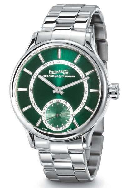 Eberhard - Orologio Uomo Traversetolo Acciaio Meccanico Carica Manuale Bracciale Quadrante Verde