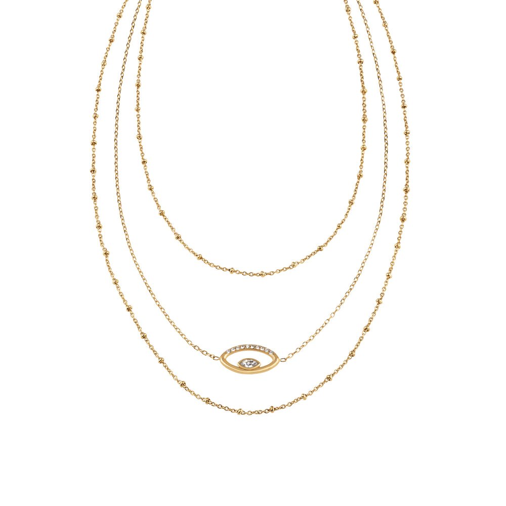 Breil by Giulia Salemi Capsule collana multifilo Lucky Me acciaio finitura IP Gold cubic zirconia TJ3177
