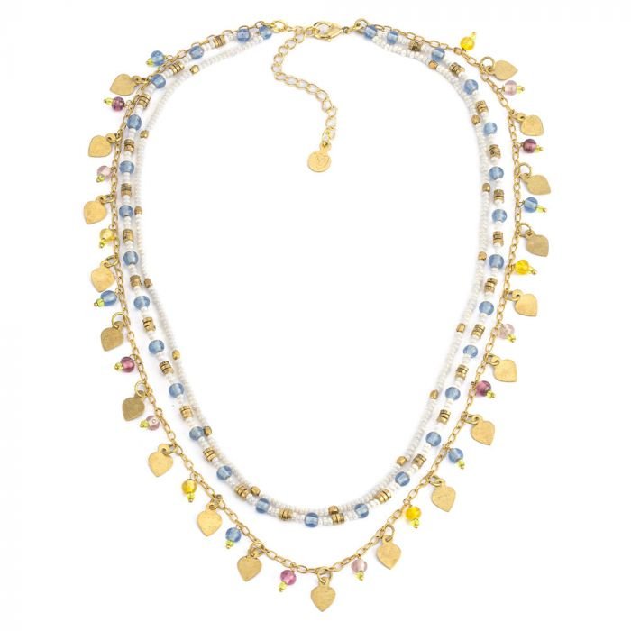 Collana 3 catene perline e cuori Vesto Pazzo