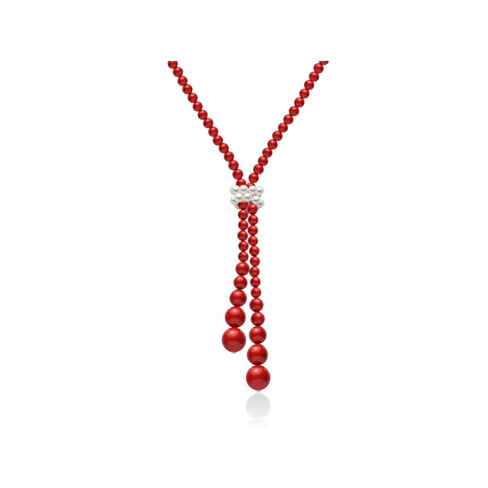 Collana con perle corallo rosso e argento -Miluna