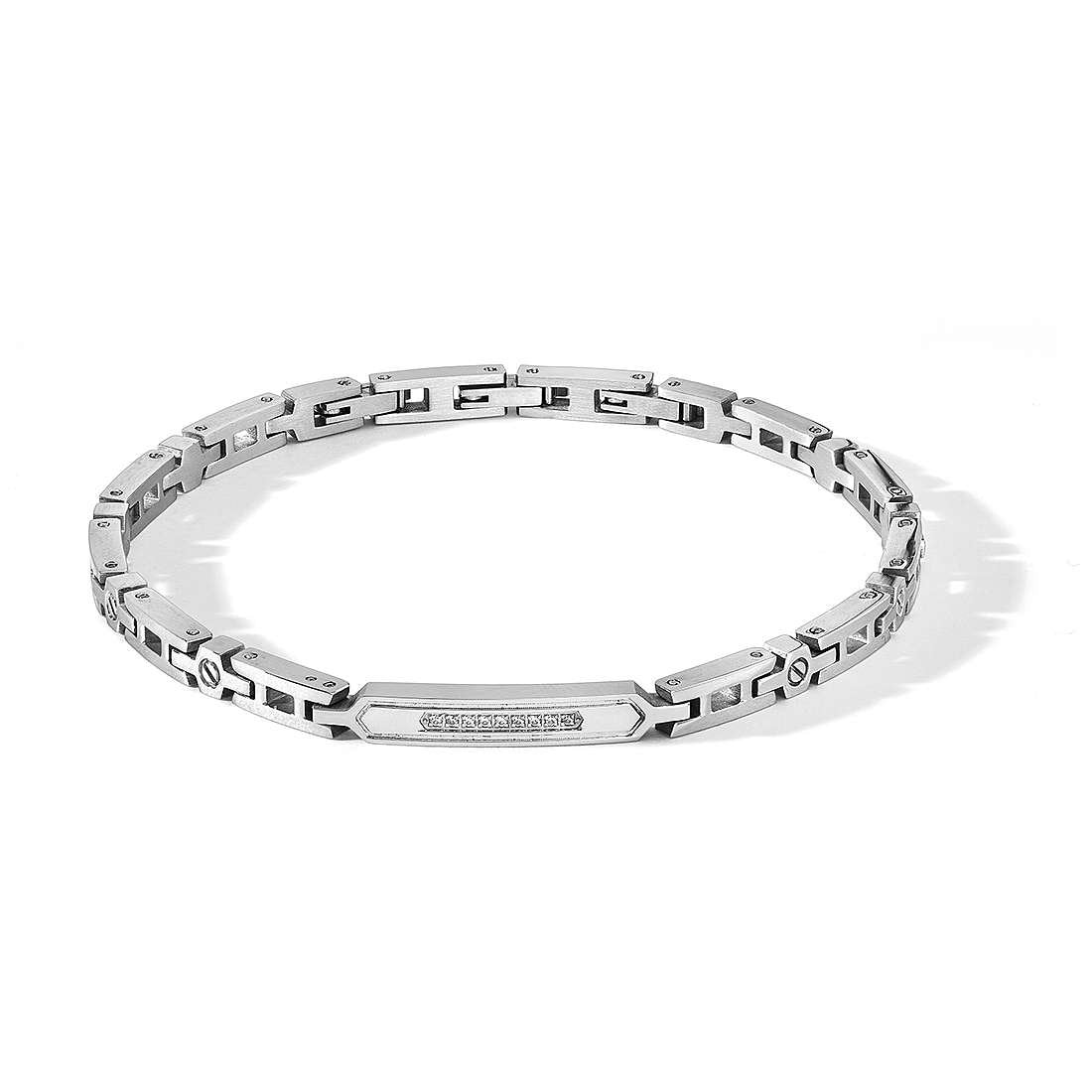 bracciale uomo gioielli Comete in Acciaio Lucido con Diamanti Bianchi