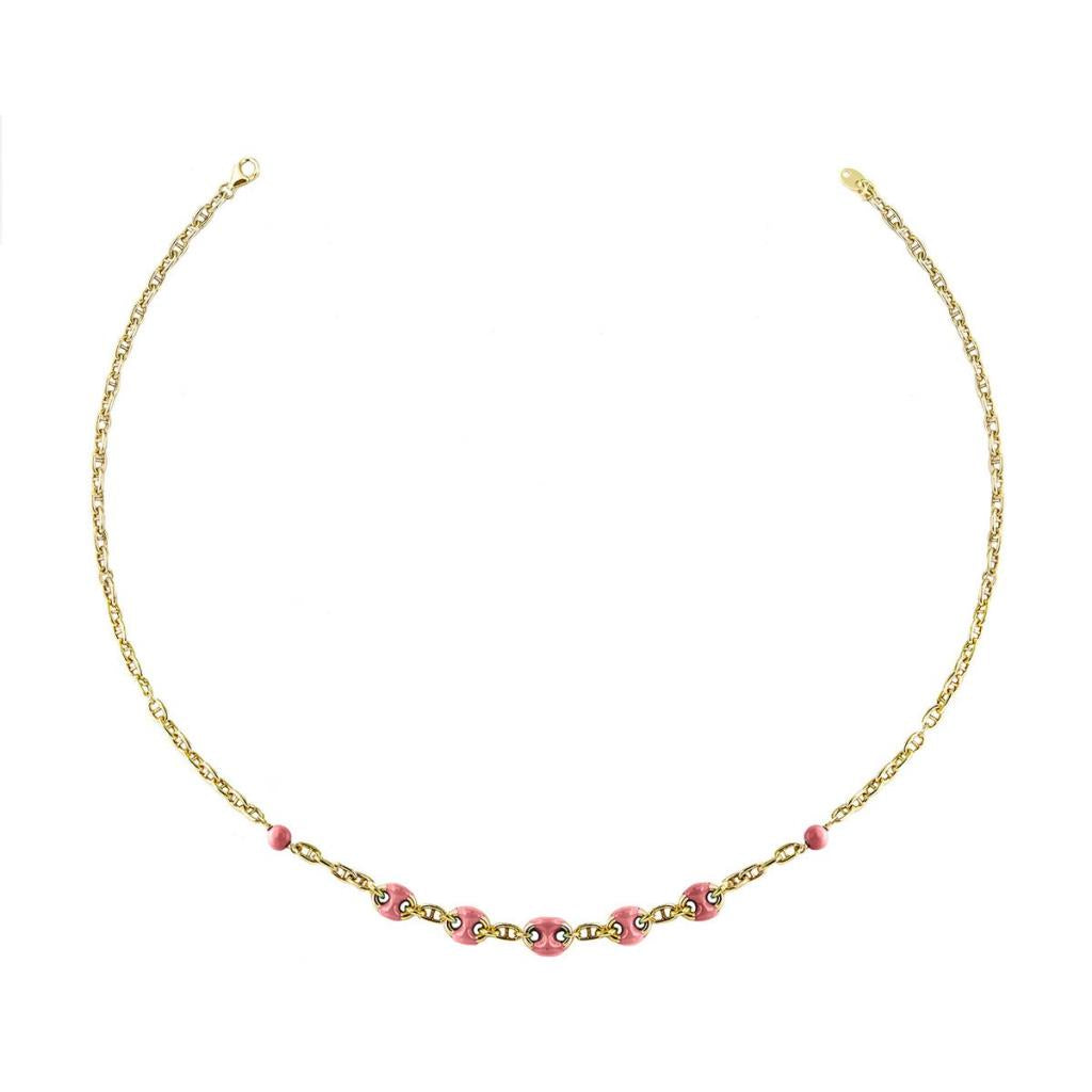 GIROCOLLO CON INSERTI MAGLIA MARINA E SMALTO ROSA