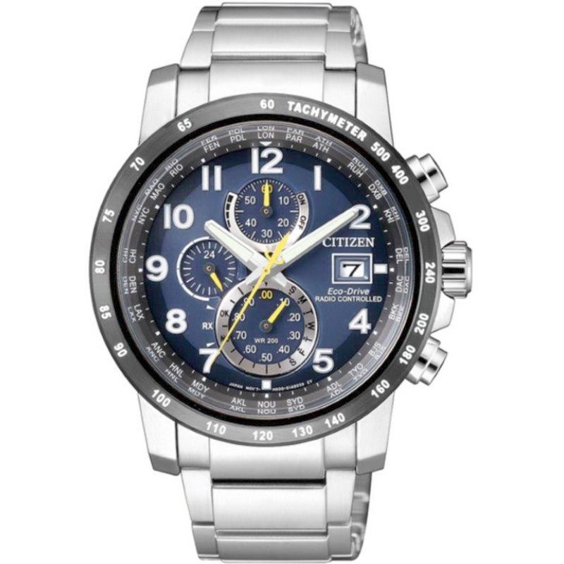 Orologio da polso Citizen H800 Sport Quadrante blu particolari gialli, bracciale acciaio - AT8124-91L