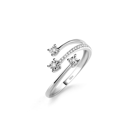 Anello in oro bianco con 3 diamanti Rugiada Bliss