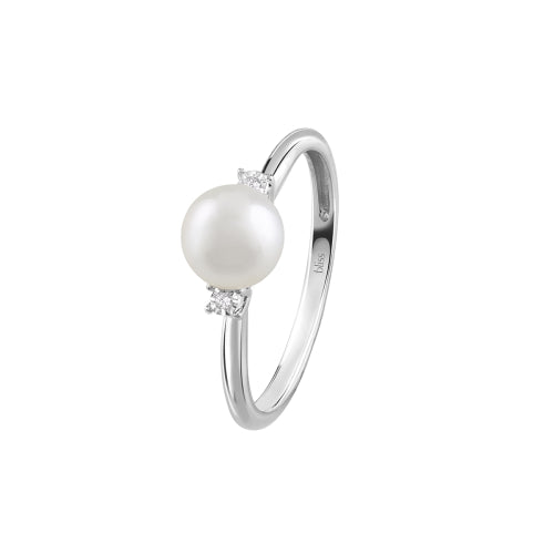Anello in oro bianco con perla e diamanti Rugiada Perle Bliss