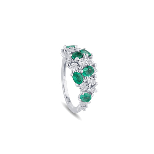 Anello in oro bianco con smeraldi e diamanti Bliss