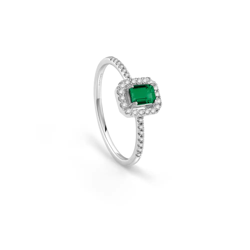 Anello in oro bianco con smeraldo e diamanti Salvini Gioielli