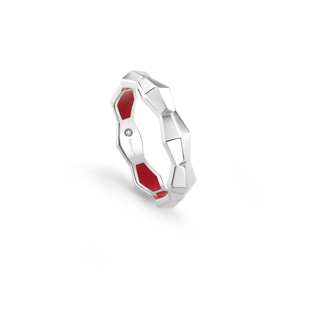 Anello in oro bianco e ceramica rossa Salvini Gioielli