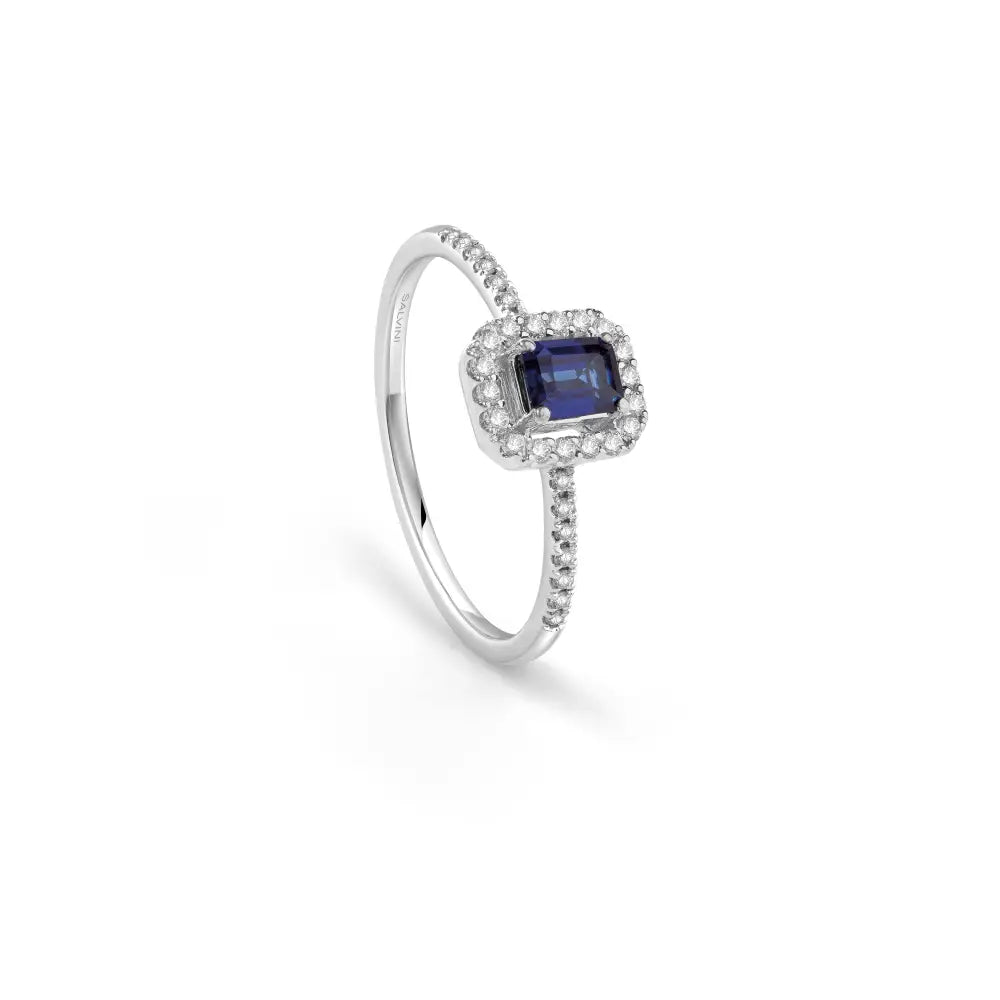 Anello in oro bianco con zaffiro e diamanti Salvini Gioielli