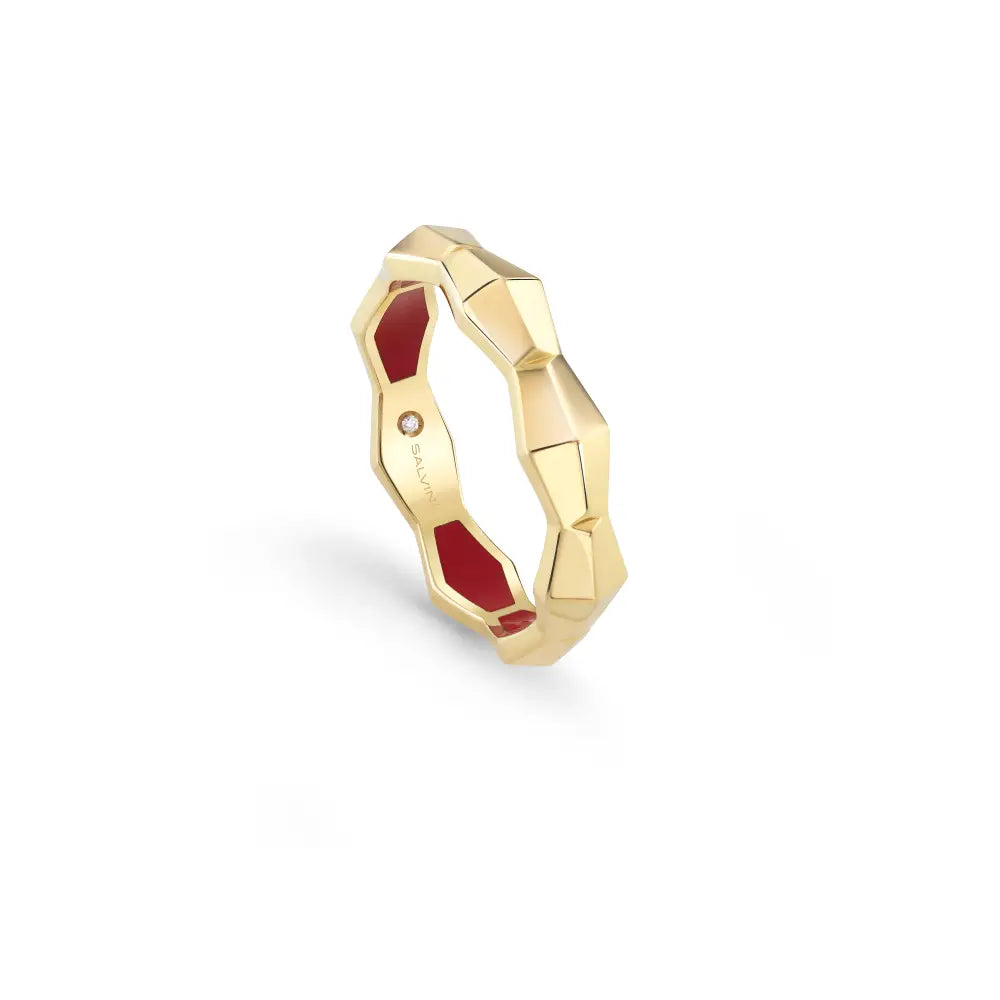 Anello in oro giallo e ceramica rossa Salvini Gioielli
