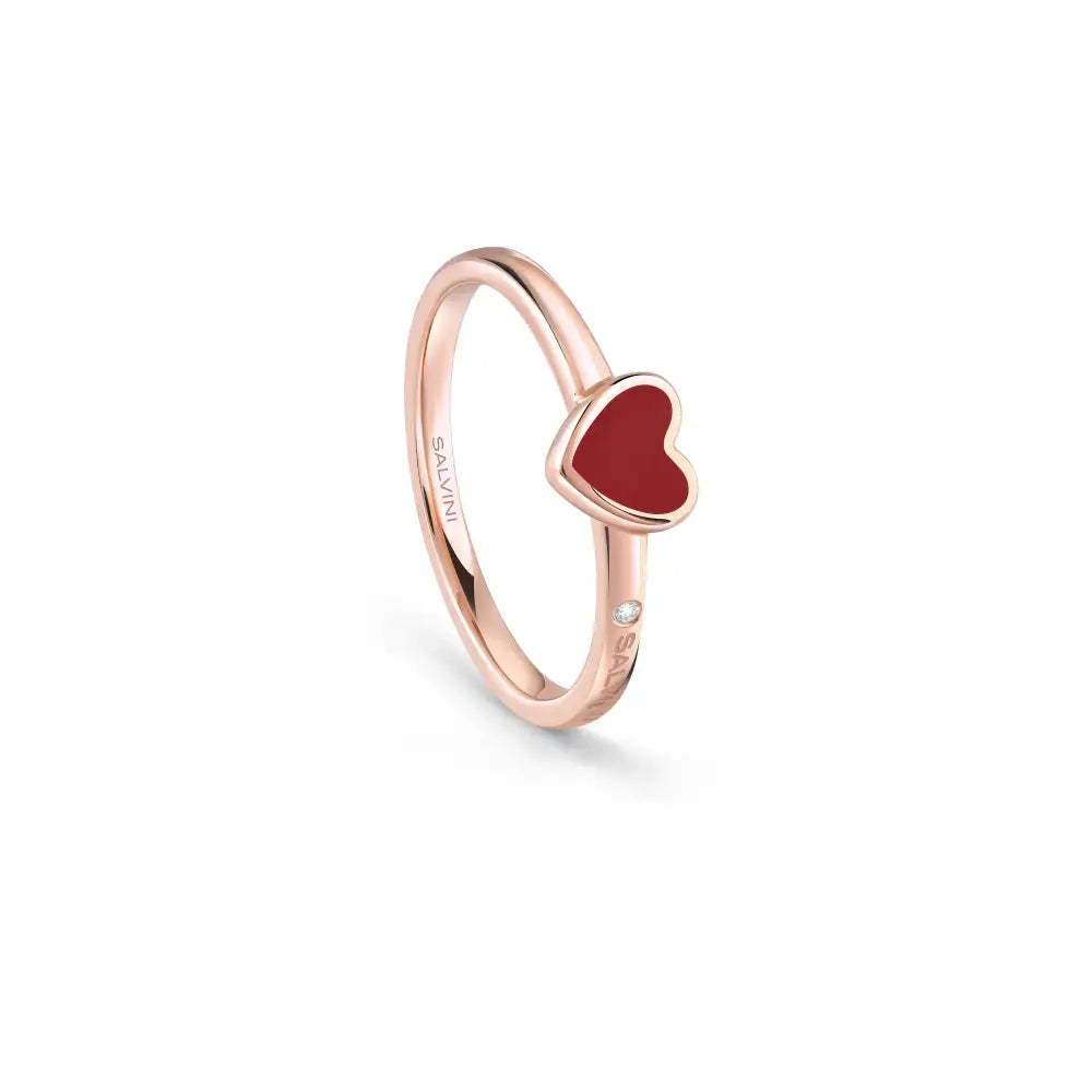 Anello in oro rosa con cuore in ceramica rossa Salvini Gioielli