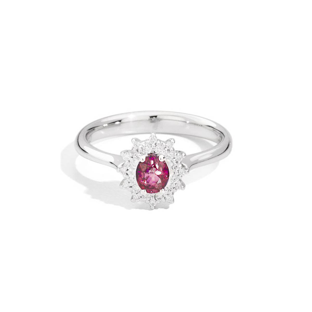 Anello Camelia diamanti e rubino taglio ovale | Recarlo