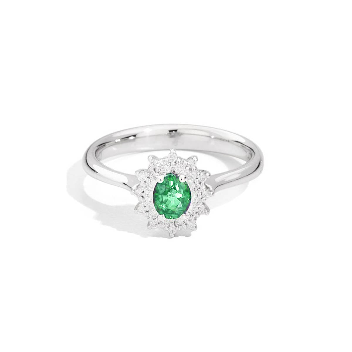 Anello Camelia diamanti e smeraldo taglio ovale | Recarlo
