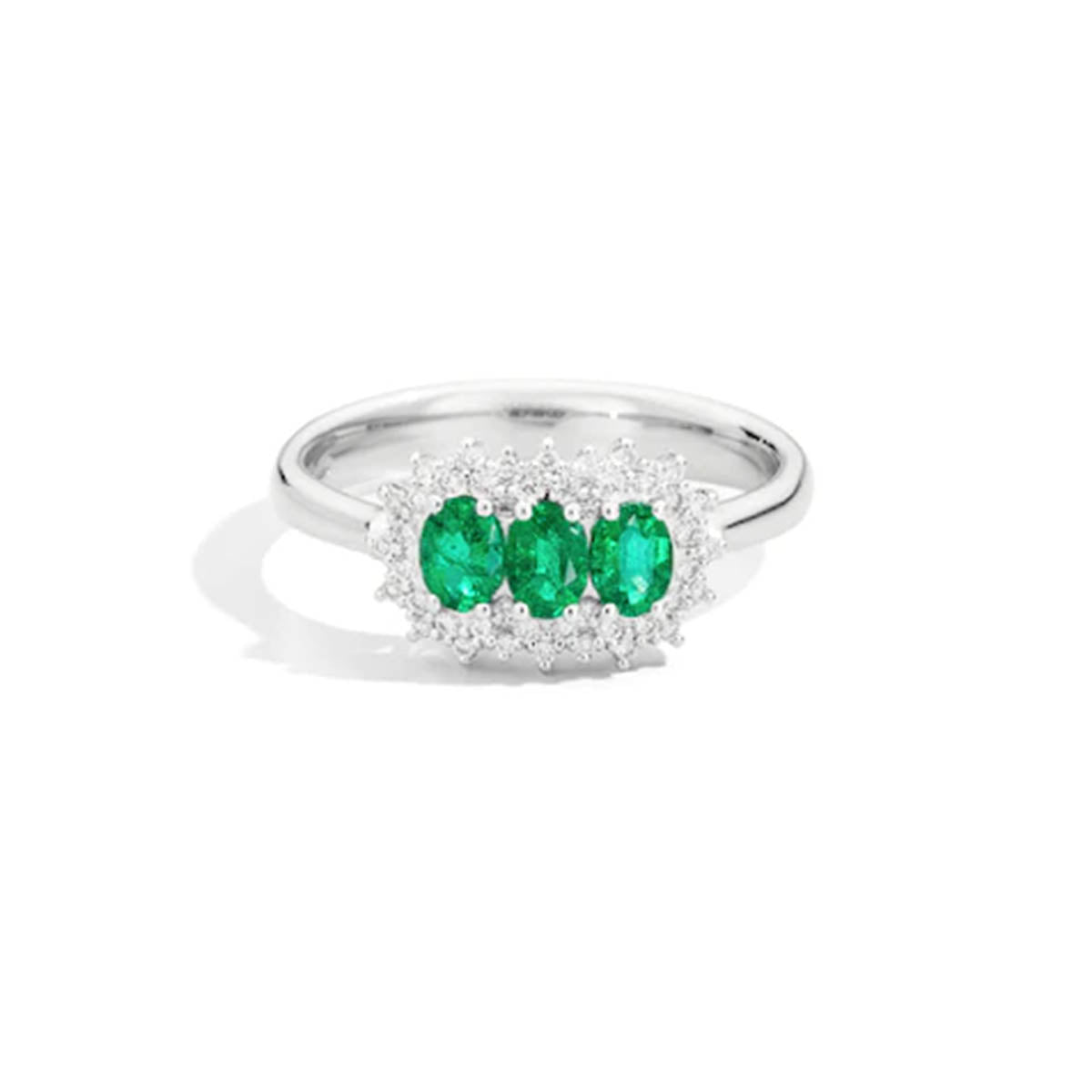 Anello trilogy Camelia diamanti 3 smeraldi taglio ovale | Recarlo