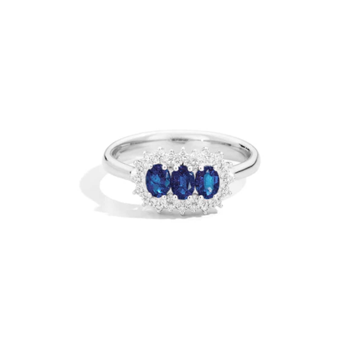 Anello trilogy Camelia diamanti 3 zaffiritaglio ovale | Recarlo