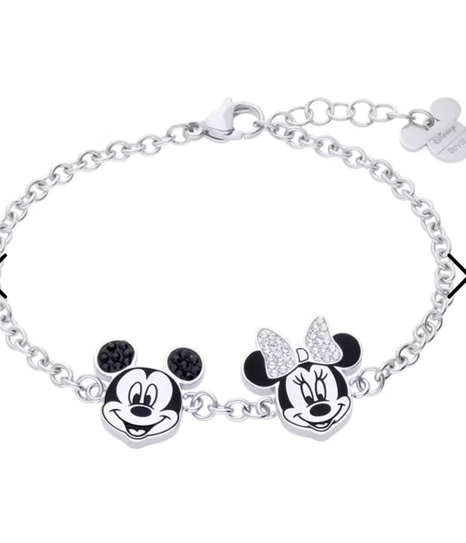 Bracciale in acciaio con Topolino e Minni con strassSKU: 1672045