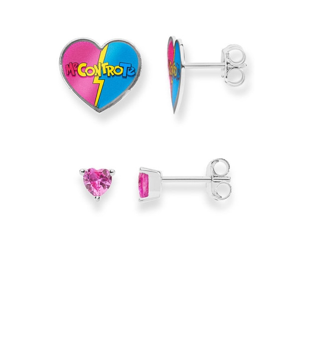 Coppia di Orecchini cuore cristalli rosa - Collezione ME CONTRO TE